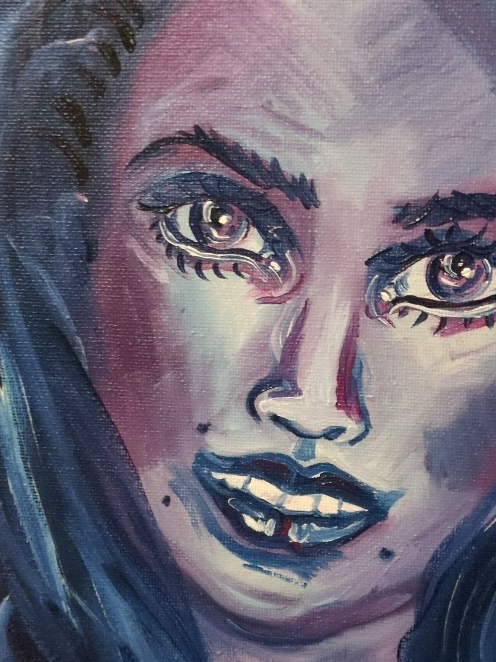 Hand-Painted Blue & Purple Oil Painting Portrait Canvas